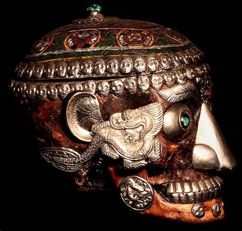 Human skull set in tibetan silver, double sided. KAPALA SKULL DAVID HOWARD TRIBAL ART KAPALA SKULL