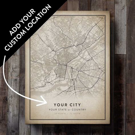 Custom Vintage City Map Art Wright Edison
