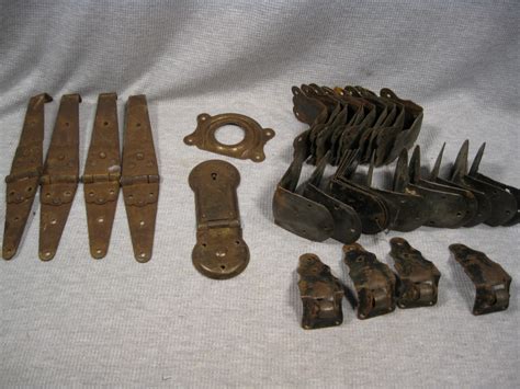 Assorted Antique Trunk Hardware Parts Hinges Lock Clamp
