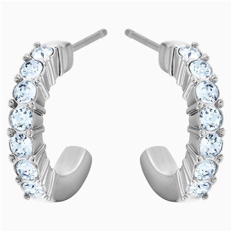 Mini Hoop Pierced Earrings Blue Rhodium Plated Swarovski Com