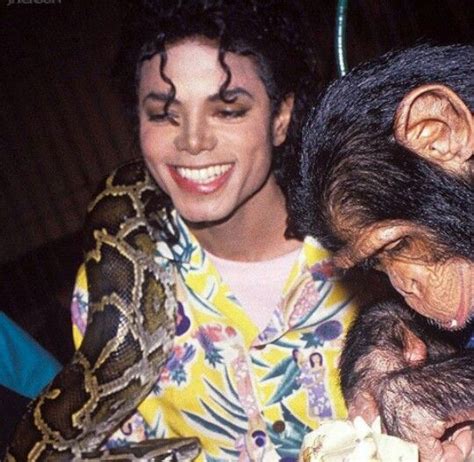 Mj With His Famous Pets Muscles Snake And Bubbles Chimp By