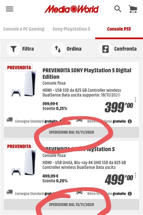 Mediaworld potrebbe (il condizionale è d'obbligo) aver deciso di anticipare le spedizioni di playstation 5, dei giochi e degli accessori, almeno stando a quanto riportato nelle pagine dei singoli prodotti visibili dall'app ecommerce mediaworld per smartphone. PS5: Mediaworld spedirà console e giochi prima del lancio?