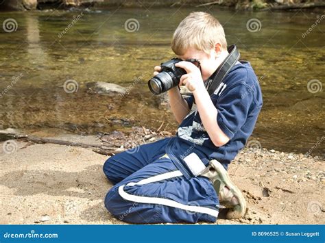 Young Boy Taking Photocamera Stock Image Image Of Caucasian Capture