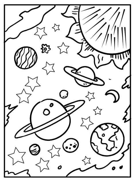 Space Adorable Planets And Stars Coloring Page Free Printable