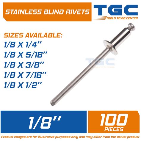 100 Pcs Stainless Blind Rivets 18 Inches Pop Rivets Ss304 Material Tgc