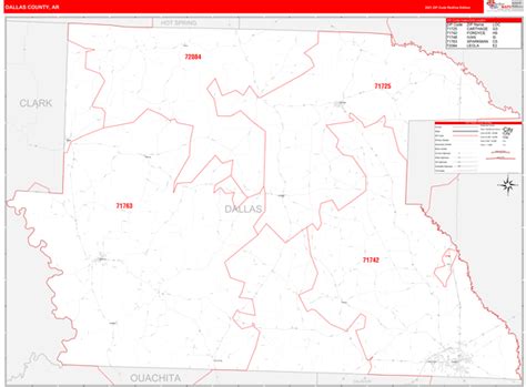 Dallas County Ar Zip Code Wall Map Red Line Style By Marketmaps Mapsales
