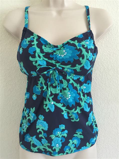 Lands End Sz 4 Beach Living Adjustable Top Navy Turquoise