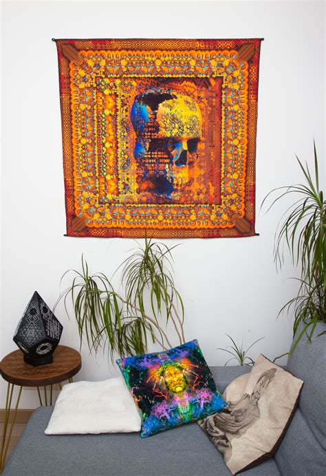 Skull Artwork Psychedelic Tapestry Surreal Art Blacklight Etsy