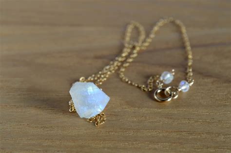 Raw Moonstone Necklace In 14k Gold Rose Gold Or Silver June Etsy