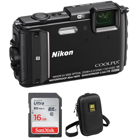 Nikon Coolpix Aw Waterproof Digital Camera Basic Kit Black