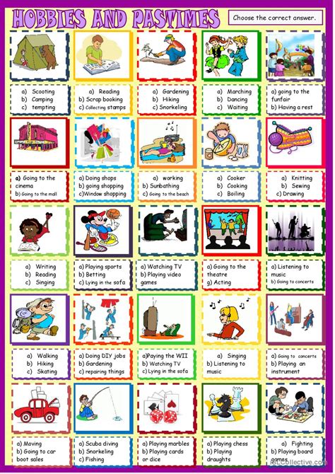 Hobbies And Pastimes Multiple Choic English Esl Worksheets Pdf And Doc