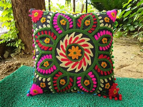 geometric luxuriating decorative indian embroidered cushion cover suzani pillows cushion jaipuri