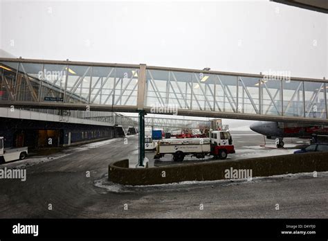 Skybridge Walkway At Tromso Airport International Arrivals In The Snow