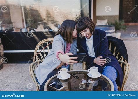 People Communication And Friendship Concept Smiling Young Women