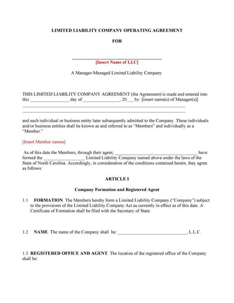 Member Managed Llc Operating Agreement Template