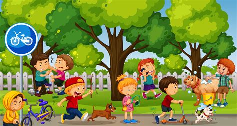 Park Scene With Kids Playing And Fighting 367670 Vector Art At Vecteezy