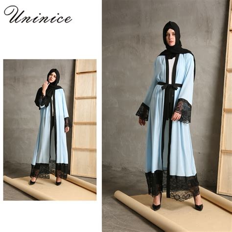 Islamic Abaya Muslim Women Maxi Dress Kimono Casual Lace Elegant