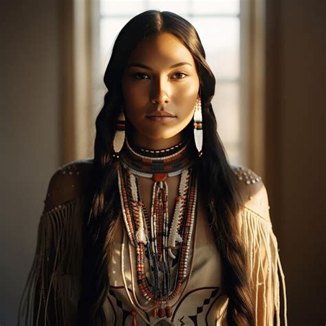 Premium Photo A Beautiful Native American Woman Looking Defiantly Straight At The Camera Body