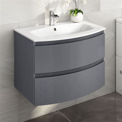 Our selection of bathroom vanity units will allow you to create your ideal bathroom, whether you're looking for something typically traditional or sleek and modern, all at fantastic prices. 700mm Amelie Gloss Grey Curved Vanity Unit - Wall Hung ...