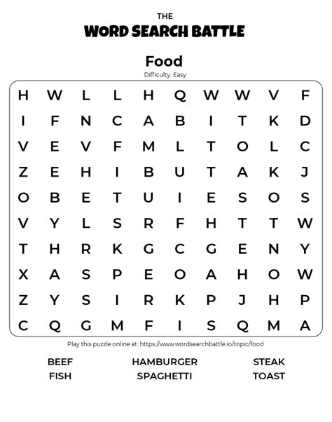 Food Printable Word Search Free Printable Download