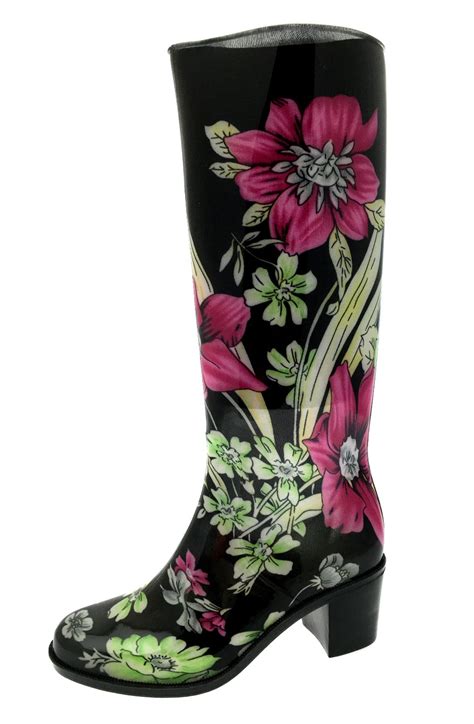 Womens High Heel Wellies Waterproof Wellington Boots Snow Rain Shoes