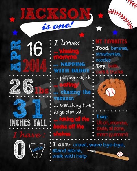Baseball Birthday Chalkboard Poster Includes Free Custom Colors Or