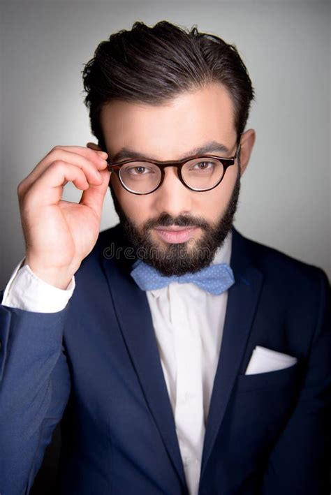 Handsome Man With Beard And Glasses Looking At Stock Image Image Of Facial Beauty 50746801