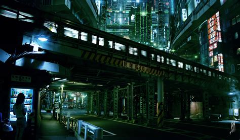 Image Cyberpunk City Lights Futuristic Skyscrapers Train Tokyo Amm