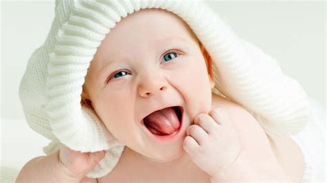 Blue Eyes Cute Baby With Opening Mouth Is Having White Towel On Head Hd