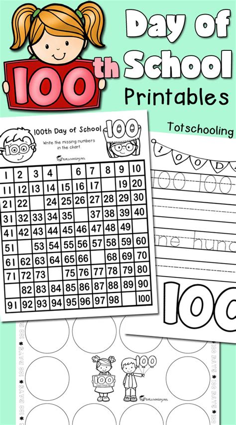 Toodler Kids 100th Day Of School Printables