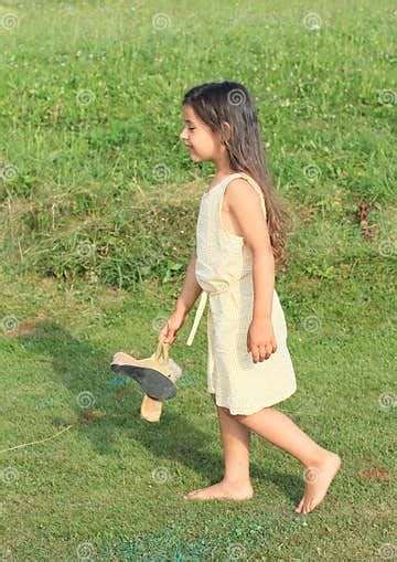 Dreaming Girl Walking Barefoot Stock Image Image Of Stand Shoes