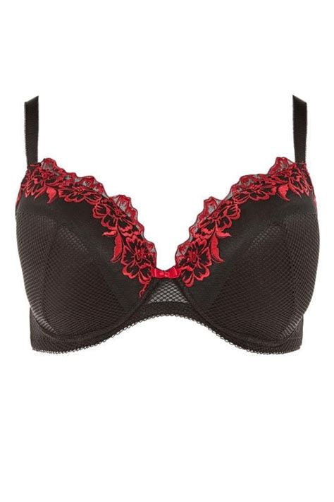 Black Fishnet And Red Lace Plunge Bra Yours Clothing