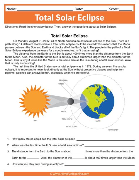 Total Solar Eclipse Worksheet By Teach Simple