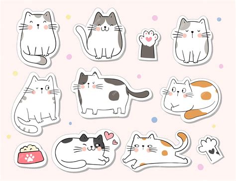 Premium Vector Draw Collection Stickers Cute Cat For Printable