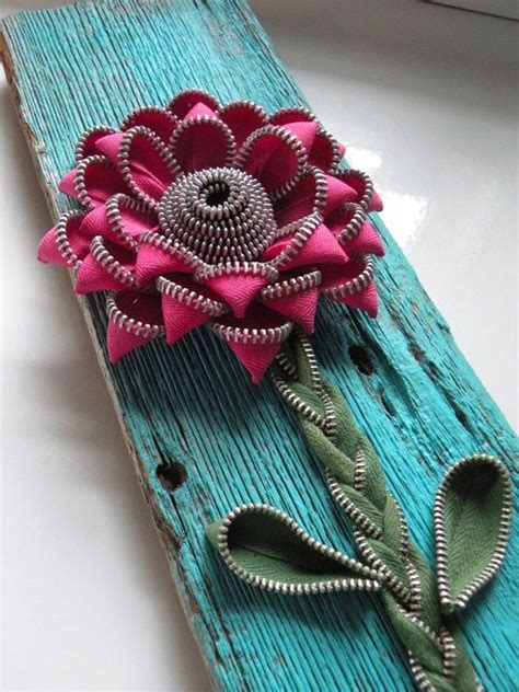 Recycled Flower And Stem Wall Tile Zipper Flowers Diy Flowers Handmade Flowers Fabric Flowers