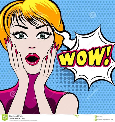 Sexy Surprised Woman Wow Pop Art Retro Comic Face Stock Vector Hot
