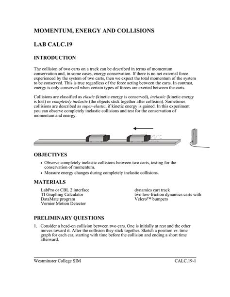 Momentum Energy And Collisions Lab Calc19 Introduction