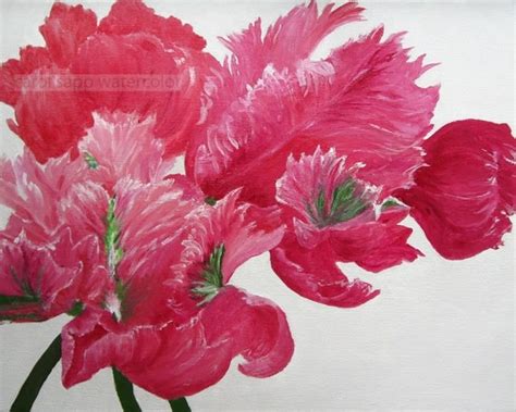 Pink Parrot Tulips Watercolor Painting Archival Print