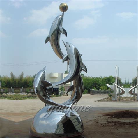 Modern Outdoor Metal Abstract Dolphin Sculpture In Stainless Steel For