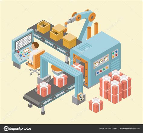 Isometric Industrial Factory Horizontal Banners With Automated Lines Of