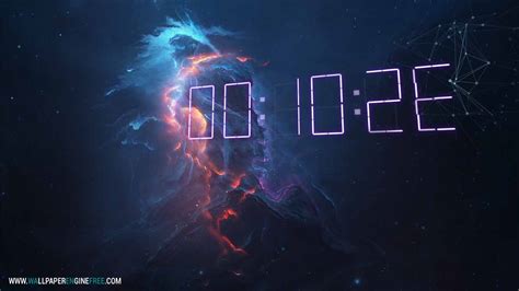 Atlantis Fire 3d Digital Clock Wallpaper Engine Download Wallpaper