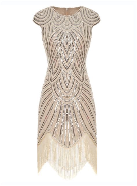 Great Gatsby Charleston Party Costume Beige Flappers Dress 20s