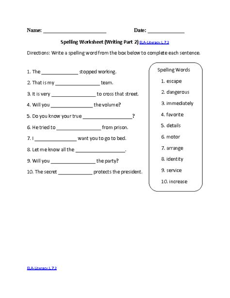 13 7th Grade Spelling Words Printable Worksheets