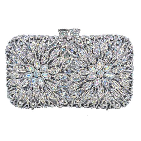 Ab Silver Dazzling Crystal Clutch Purse Wedding Bridal Evening Bags