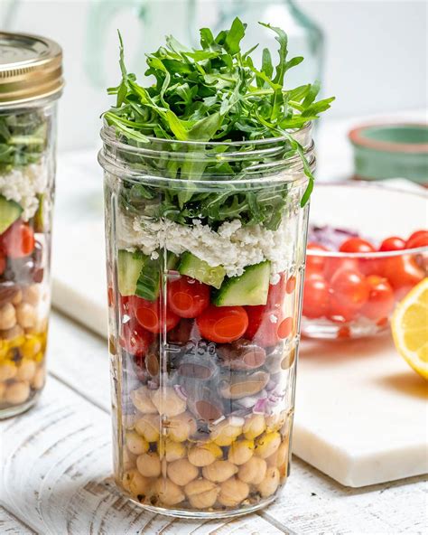 Mason Jar Chickpea Greek Salads Make Clean Eating Meal Prep Fun