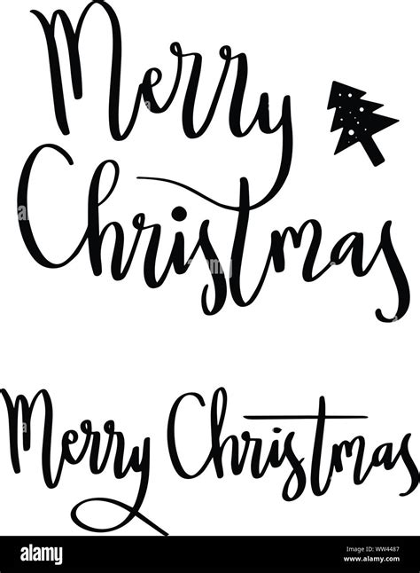 Merry Christmas Greeting Lettering Words Vector Doodle Illustration