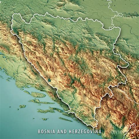 Bosnia And Herzegovina Country 3d Render Topographic Map Border Digital