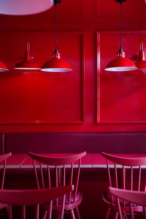 Completely Red Interior Design Color Scheme Red Walls Handing Pendent
