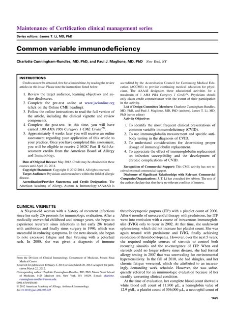 Pdf Common Variable Immunodeficiency