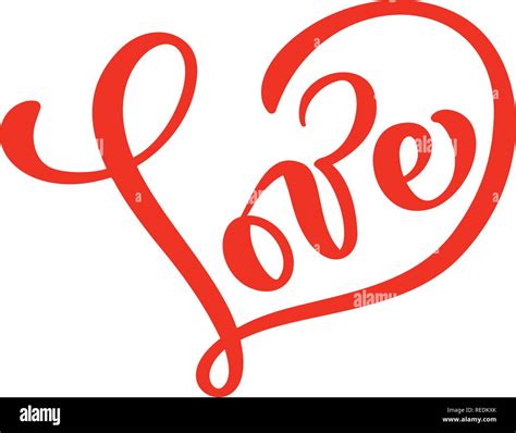 Red Calligraphy Word Love Vector Valentines Day Hand Drawn Lettering